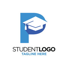Letter P Graduation Hat Logo Design Template Inspiration, Vector Illustration.