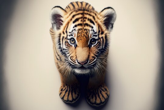 Flatlay picture of baby tiger created with Generative AI technology