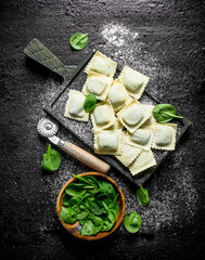 Raw Ravioli with spinach.