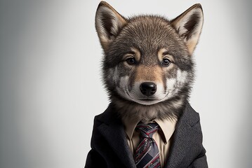 Fototapeta premium Baby wolf in the business suit created with Generative AI technology