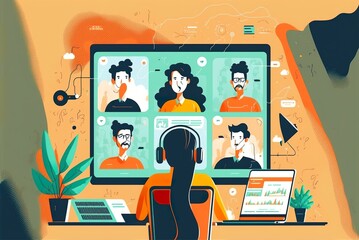 Zoom meeting video conferencing illustration created with Generative AI technology