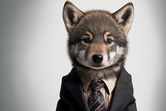 Baby wolf in the business suit created with Generative AI technology