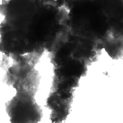 Abstract black puffs of smoke swirl overlay on transparent background pollution. Royalty high-quality free stock PNG image of smoke overlays on transparent background. Black smoke swirls fragments