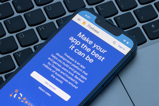 Portland, OR, USA - Jan 17, 2023: Webpage of Google Firebase is seen on an iPhone. Firebase is an app development platform that helps users build and grow apps and games.