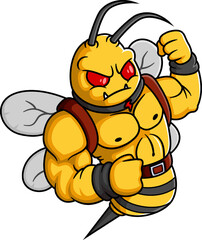Danger yellow hornet with sting in cartoon style for mascot design