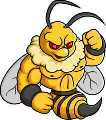 Strong fierce bees cartoon character