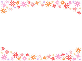 花のイラストフレーム_オレンジ&ピンク（上下フレーム）