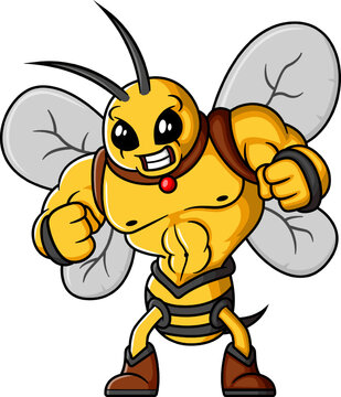 Strong bee fighter cartoon character