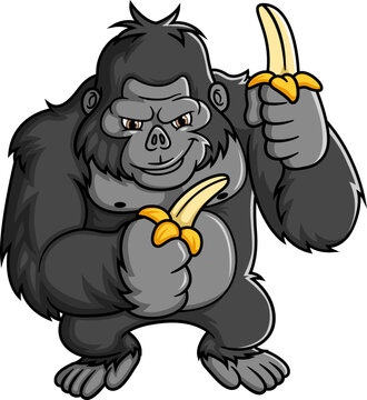 Cartoon Strong Gorilla Holding Banana