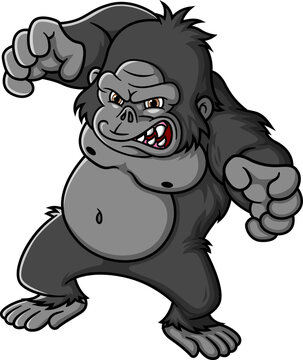Cartoon angry gorilla isolated on white background