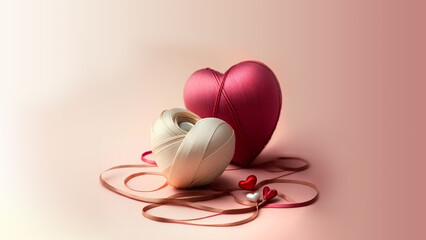 3D Render, Embroidery Ribbon Or Thread Heart Shapes In Two Color.