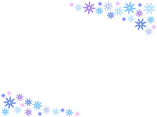 花のイラストフレーム_ブルー&パープル（斜め上下フレーム）