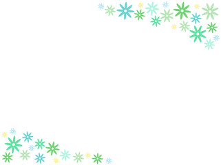 花のイラストフレーム_グリーン&ブルー（斜め上下フレーム）