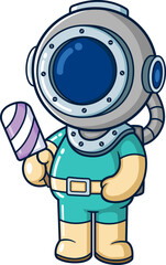 Cute diver eating ice cream stick