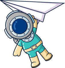 Cute diver playing a big paper planes