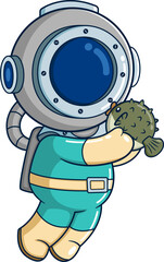 The diver plays with a cute puffer fish © HERMANTO