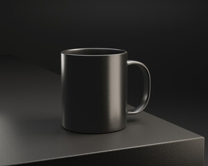 black blank cup or mug mockup on black surface