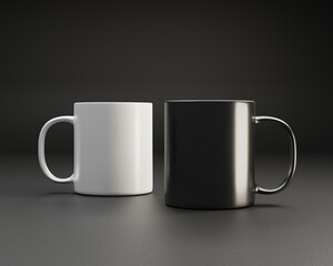 black blank cup or mug mockup on black surface