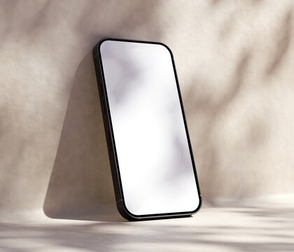 Mobile Phone Mockup On Outdoor Environment With Shadow Overlay