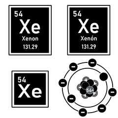 Icon of the element xenon of the periodic table with representation of its atom