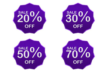 3d purple star modern badge label discount shape object set for business and promotion isolated on white background