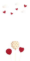 Red And White Heart Shape Balloons And Clouds.  Happy Valentine's Day Concept.