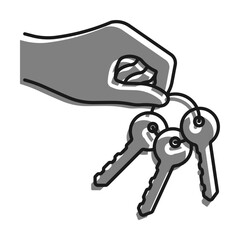 Linear filled with gray color icon. Hand Of Admin Holds Bunch Of Metal Key Of Lock. Solving Complex Business Issues On Way To Success. Simple black and white vector Isolated On White Ba