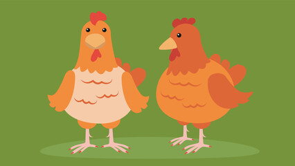 Two chickens - illustration, vector, cartoon