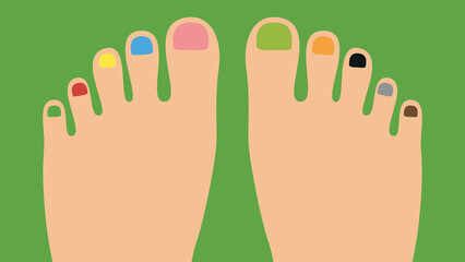 Multicolored toenails, female feet, toes