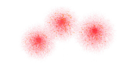 赤色の花火3つのイラスト(キラキラの火花)背景透過	アルファチャンネル付png