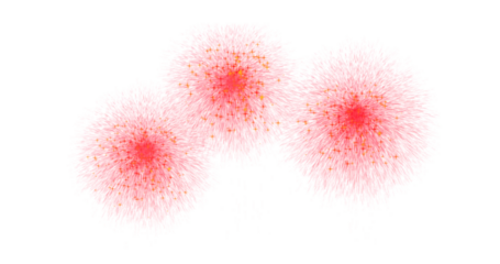 赤色の花火3つのイラスト(キラキラの火花)背景透過	アルファチャンネル付png