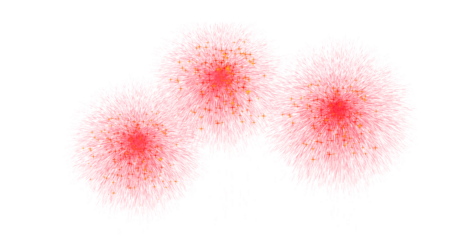 赤色の花火3つのイラスト(キラキラの火花)背景透過	アルファチャンネル付png