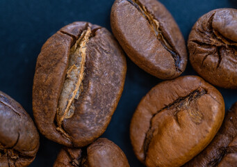 Coffee beans close-up. Macro photo of coffee.