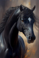 Generative Ai, Art painting style of black horse.