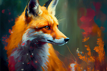 Generative Ai, Art painting style of a red fox in the woods - 562327998