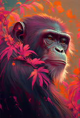 Generative Ai, portrait of a chimpanzee