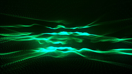 Technology background. Abstract digital particle wave. Futuristic dotted wave. Network connection structure. 3D rendering.