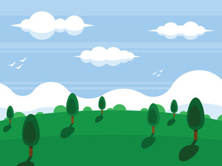 A huge field with trees growing on it. Summer bachground. Natural landscape .Vector graphics