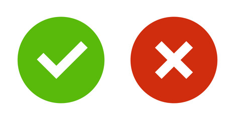 Check and cross yes no circular icon design vector. 	