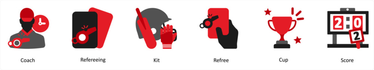 A set of 6 sports icons as coach, refereeing, kit