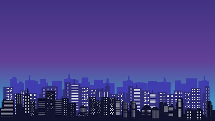 Beauty of city silhouette with panorama around tall buildings and apartments at night