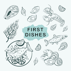 fish dishes vector sketch hand drawing in illustration