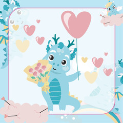 Cute Little Dragon the Mythological creature. Flashcard for Children. Ready to print. Printable game card. Funny fantasy cartoon character. Educational card for preschool. Vector file.