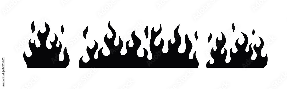 Poster set of fire in black with various shapes and lengths