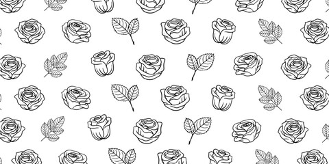 Illustration pattern of roses and leaves for retro background