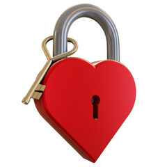 Heart shaped lock padlock and key. Valentine's day, impossible love, relationships concept. PNG Transparent Background