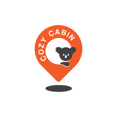 cute koala in pin map locator. usable for the villa logo. lodging, travel, exploration, vacation agency