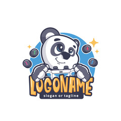 cute gaming panda mascot cartoon character logo design