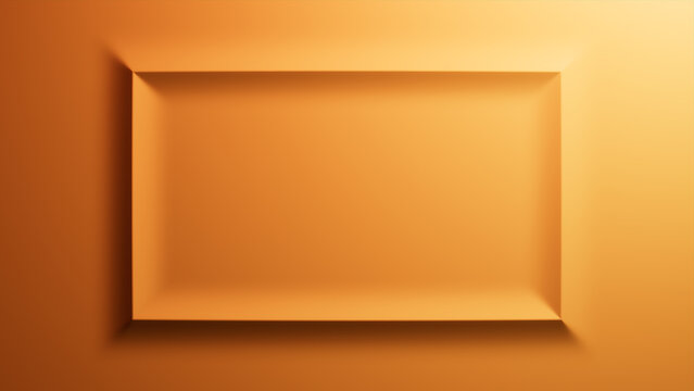 Yellow Gradient Background with Embossed Rectangle. Minimalist Surface with Raised 3D Shape. 3D Render.