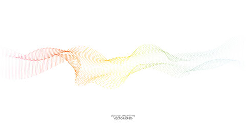 Flowing dot particles wave pattern colorful gradient spectrum color isolated on white background. Vector in concept of AI technology, science, music, modern.